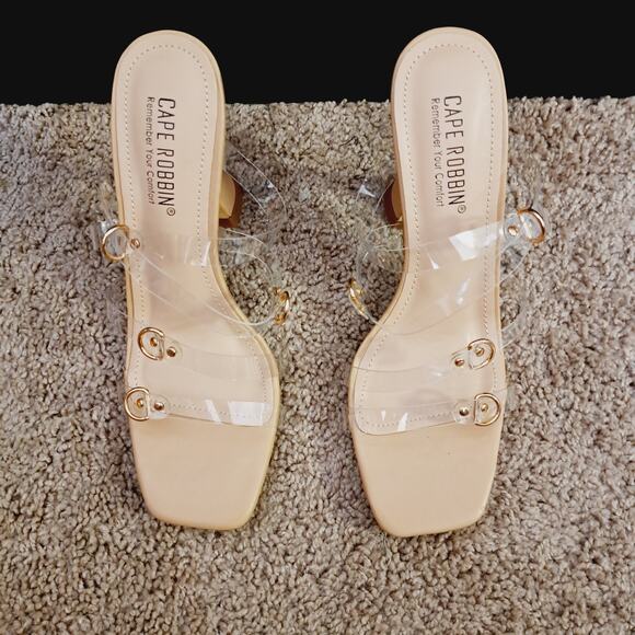Cape Robbin Kassandra-Shi Clear Strap Nude reverse cone 4" High Heel 8 - Picture 5 of 10